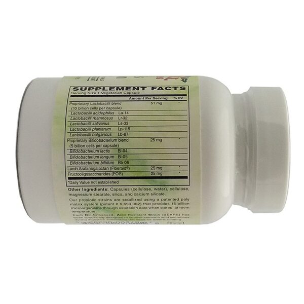 Detalle etiqueta cápsulas probióticas Holly Hill para salud femenina