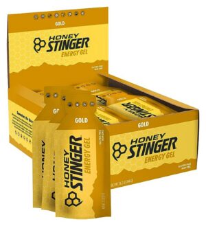 Version 1.0.0 Honey Stinger Gold Gel frasco y etiqueta