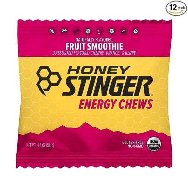 Etiqueta frontal Honey Stinger gomitas fruta