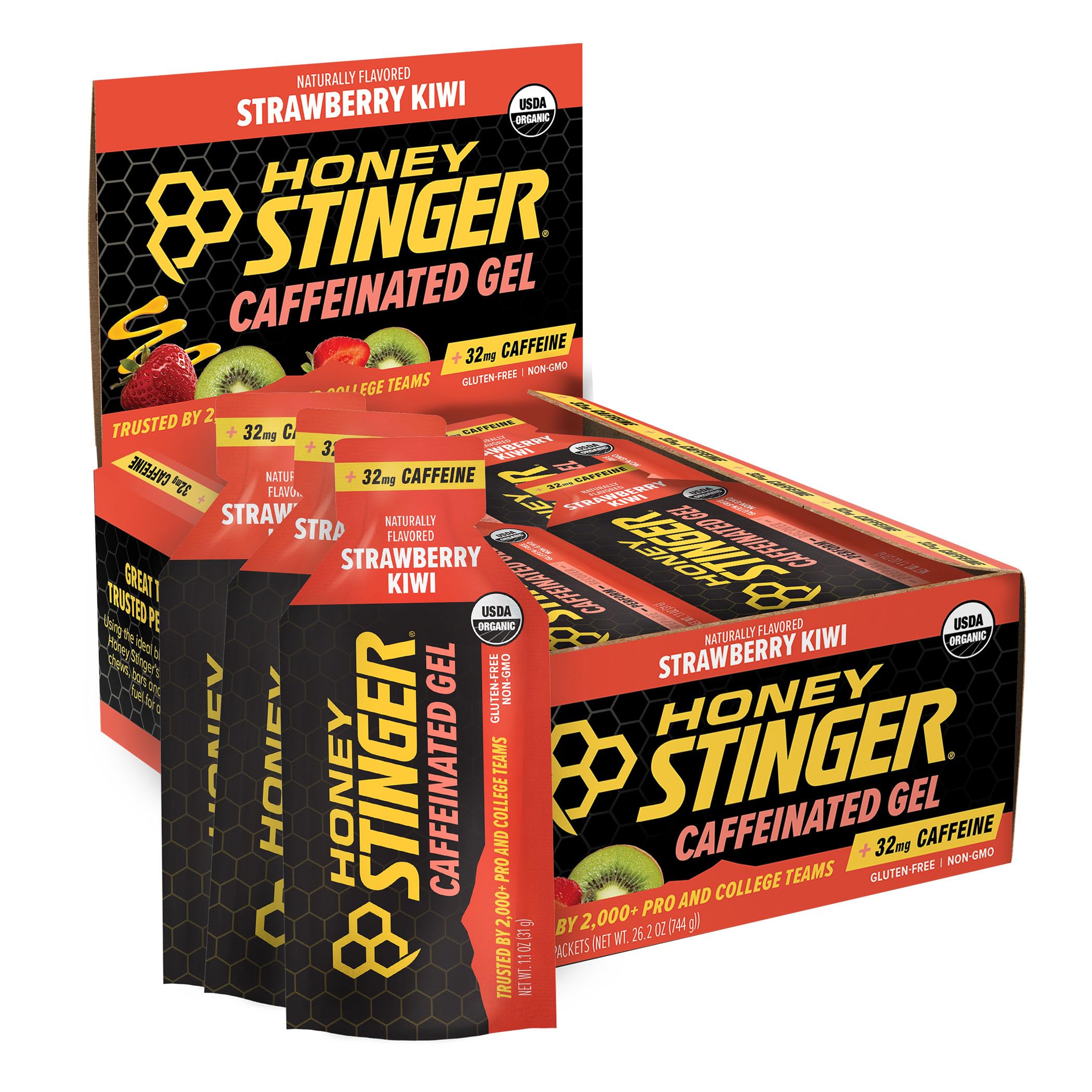 Honey Stinger Caffeinated Organic Energy Gel, Strawberry Kiwi