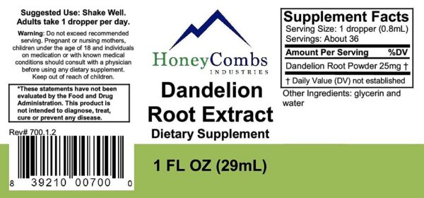 Version 1.0.0 frontal botella suplemento raíz de diente de león HoneyCombs