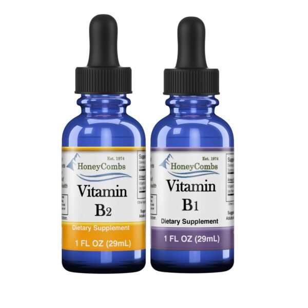 HoneyCombs Gotas Vitamina B1 y B2 con frasco visible.