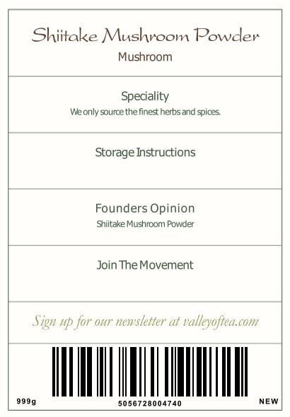 Version 1.0.0 Hongo Shiitake seco orgánico en polvo para condimentar