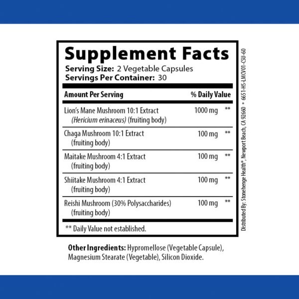 Version 1.0.0 Hongos extractos concentrados Stonehenge Health para apoyo cognitivo