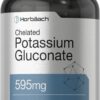 Envase frontal de Horbaach gluconato de potasio quelado 595 mg