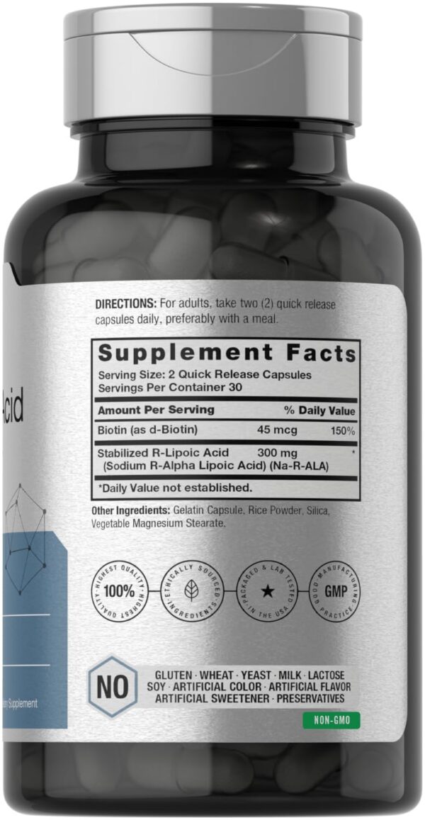 Etiqueta de la botella Horbaach mostrando ácido R-Lipoico