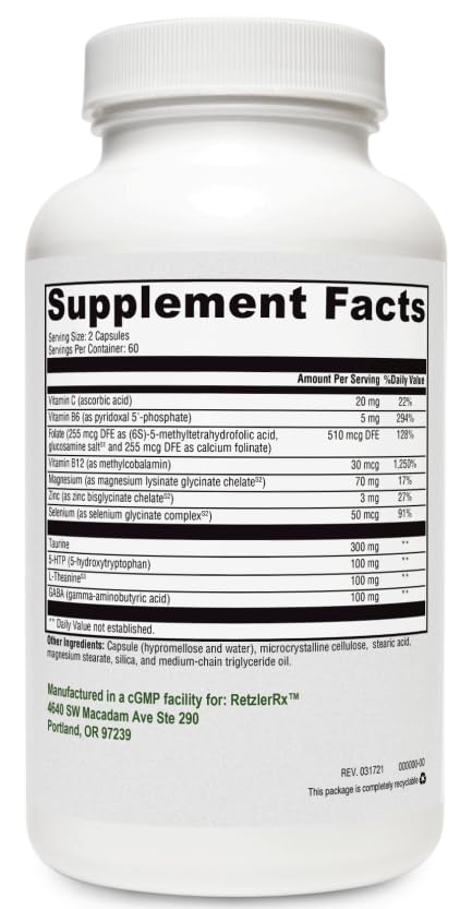 Etiqueta del producto RetzlerRx Brain Calm ES