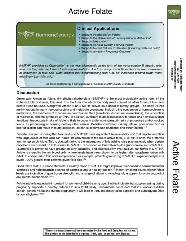 HormoneSynergy suplemento metilfolato Quatrefolic alta biodisponibilidad