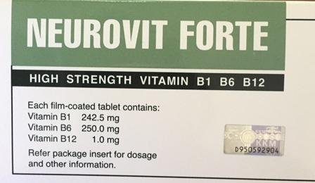Etiqueta trasera de HOVID Neurovit Forte 100 tabletas
