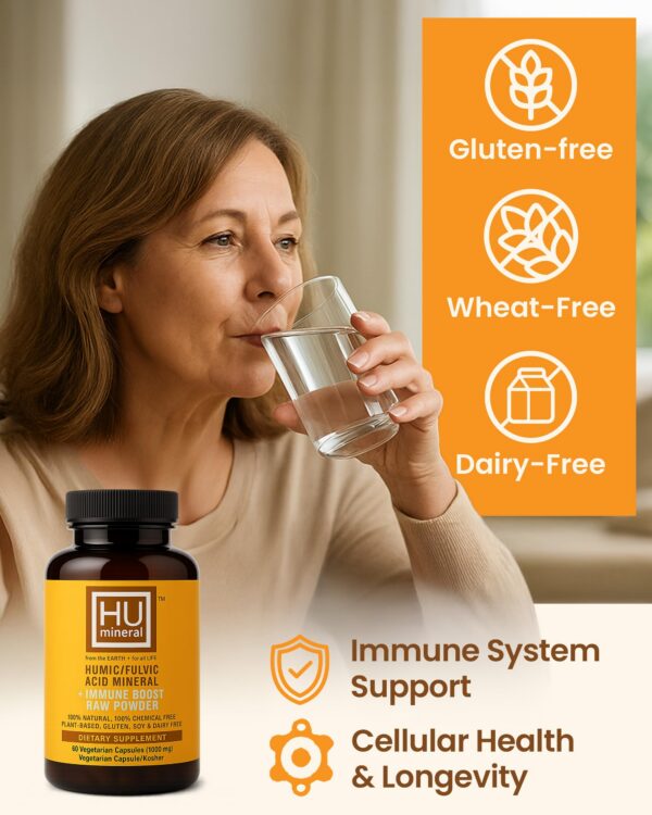 Frasco HUmineral cápsulas, etiqueta lateral visible