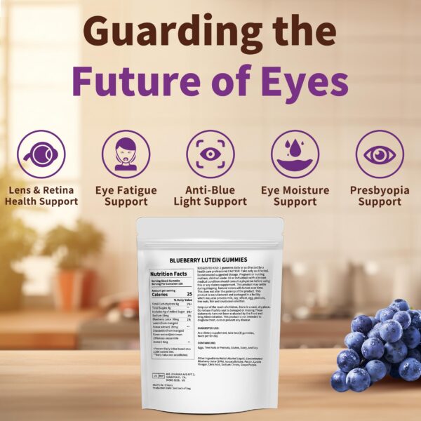 Version 1.0.0 Etiqueta y empaque de Hudetex Blueberry Lutein Gummies