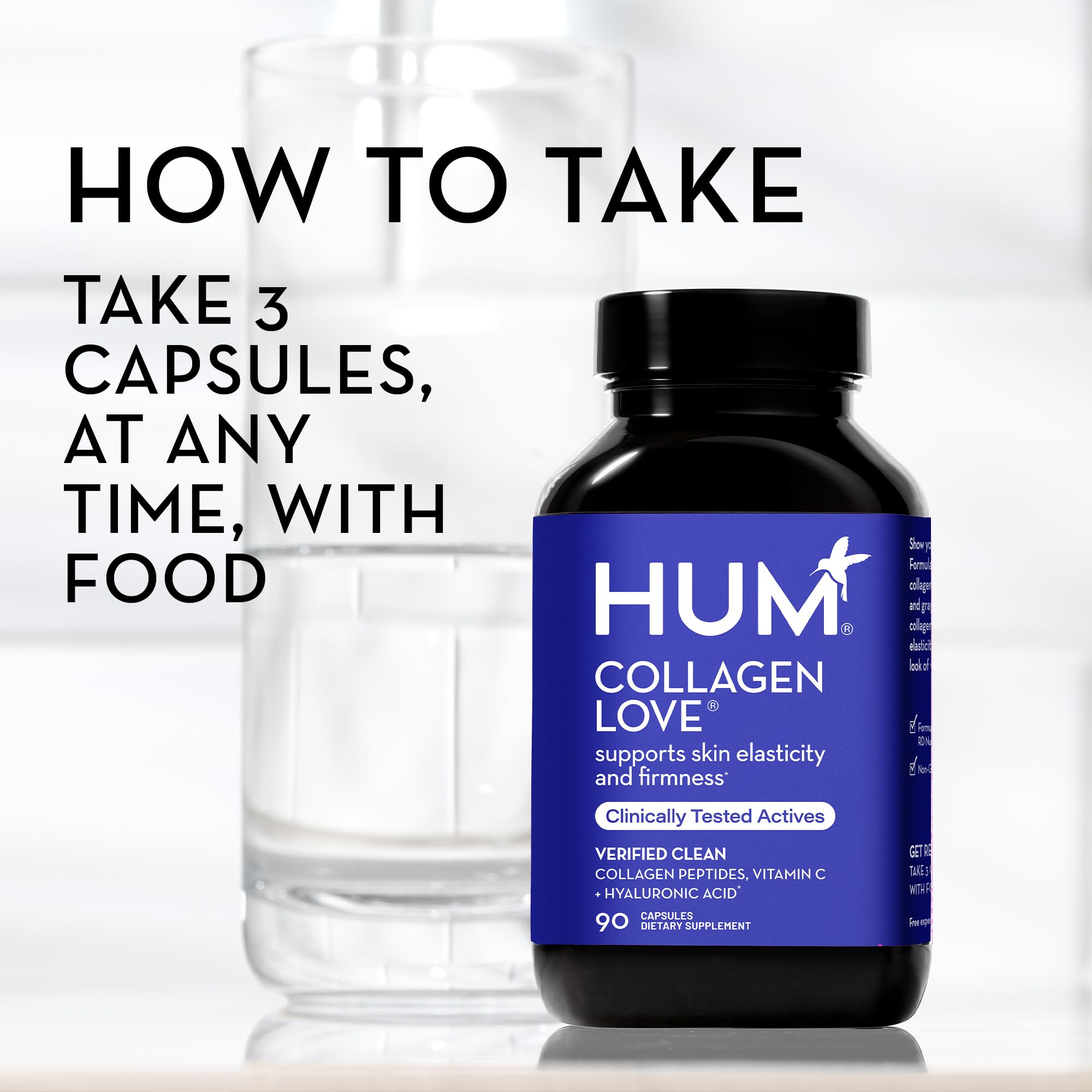 HUM Collagen Love Skin cápsulas, colágeno 1 y 3, ácido hialurónico