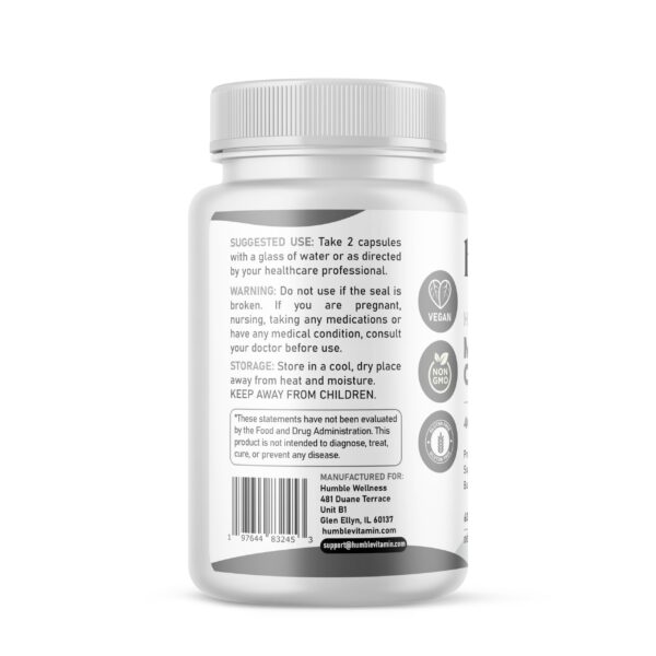 Envase Humble Wellness 60 cápsulas vista lateral