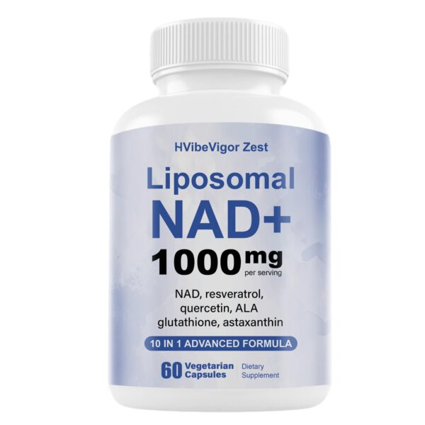 Frente del frasco NAD+ liposomal HVibeVigor Zest