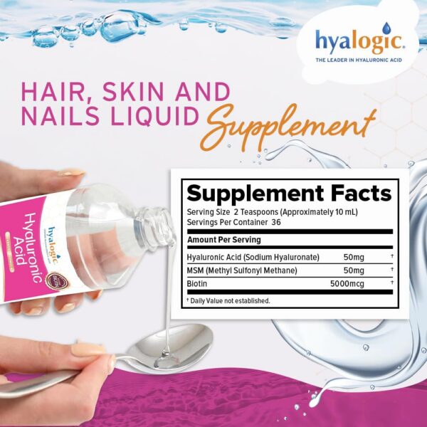 Etiqueta frontal del suplemento Hyalogic hyaluronic acid líquido