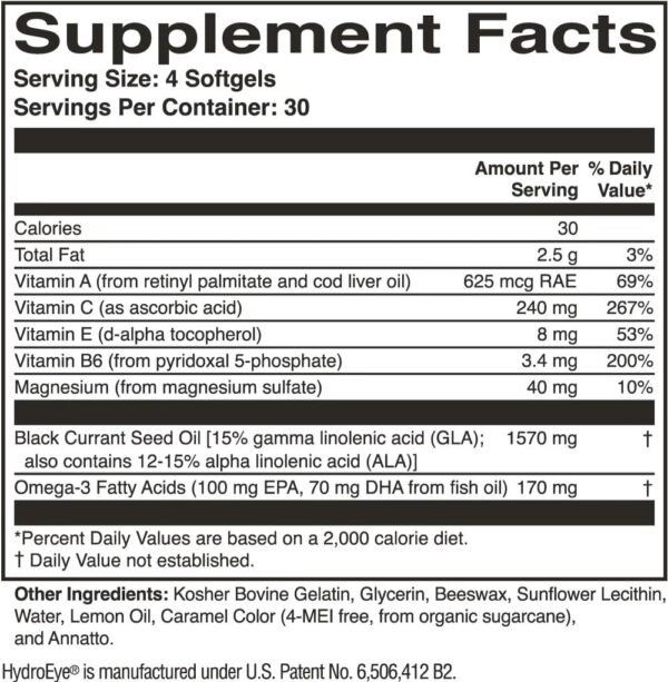 HydroEye Softgels etiqueta e ingredientes