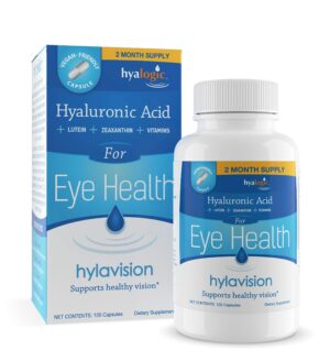 Frasco de HylaVision Eye Health con etiqueta