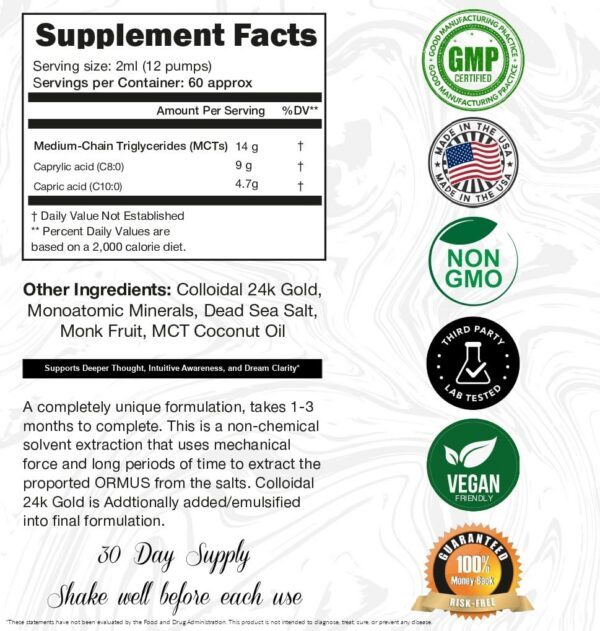 Botella de Ormus Gold Oil Monoatomico