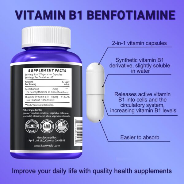 Tabletas vitaminas B1 y benfotiamina fórmula avanzada I LOVE HEALTH
