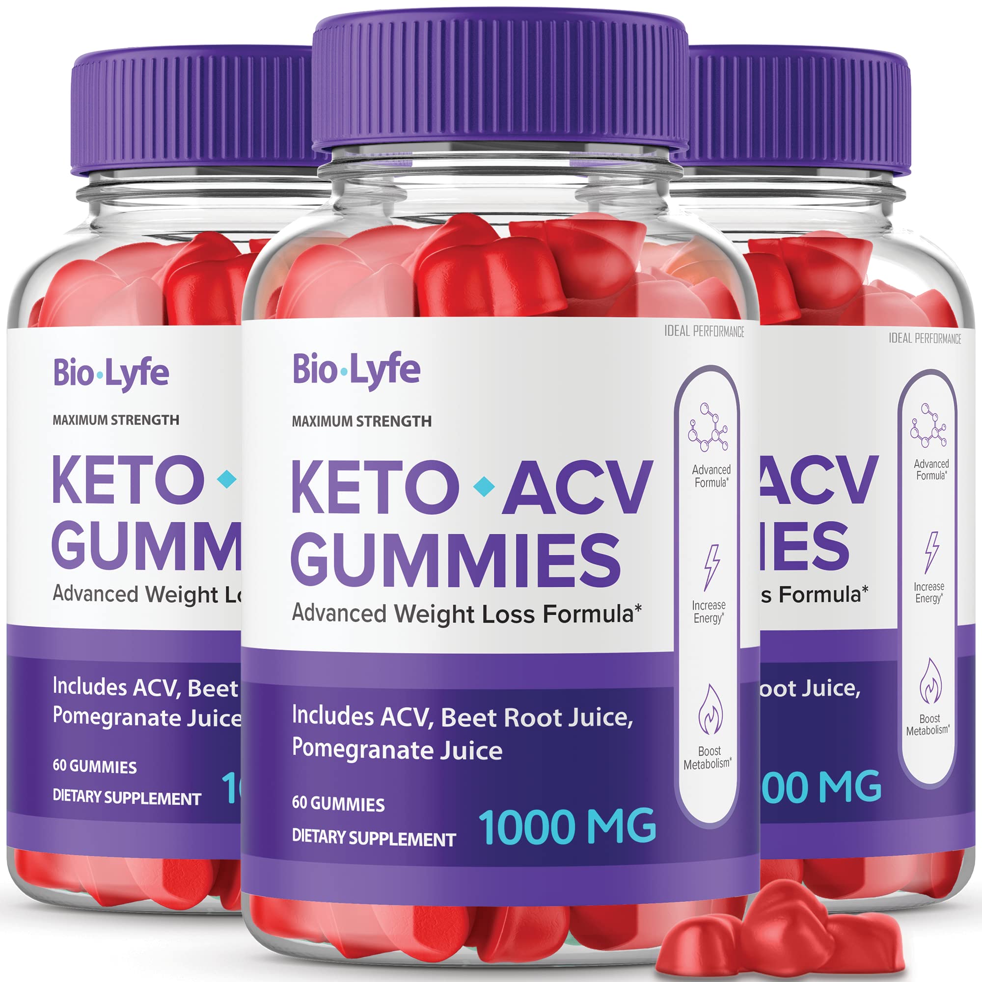 IDEAL PERFORMANCE Biolyfe Keto gomitas ACV 3-pack veganos