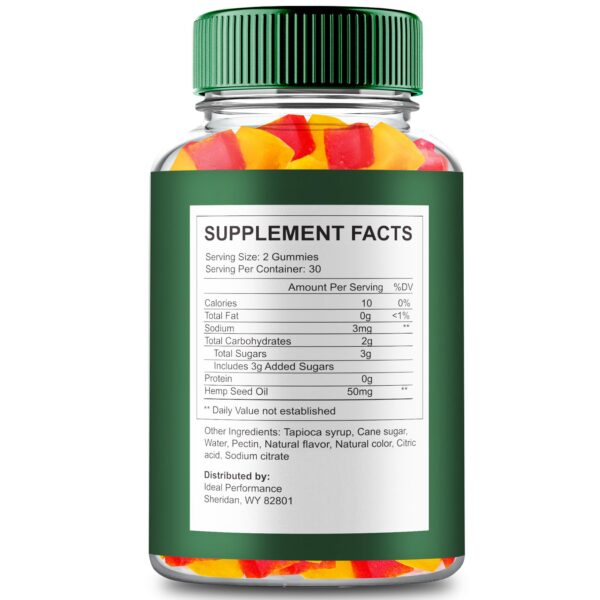 IDEAL PERFORMANCE Evergreen Hemp Gummies etiqueta trasera