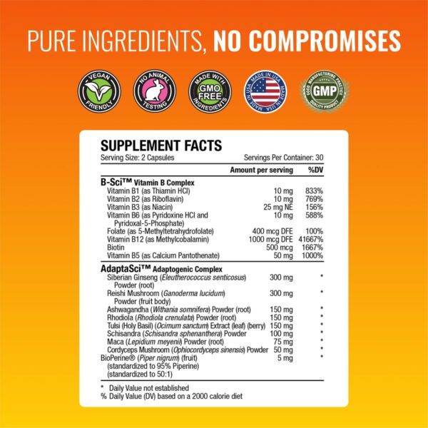 Imagen lateral suplemento Approved Science Energysyl sin cafeína