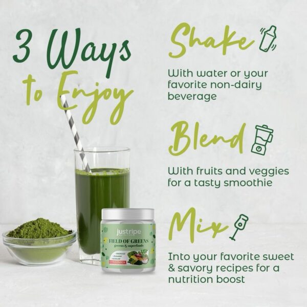 Imagen lateral frasco Field of Greens mezcla vegetal