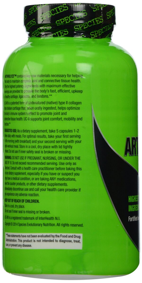 Imagen trasera del frasco Arthrolyze Species Nutrition