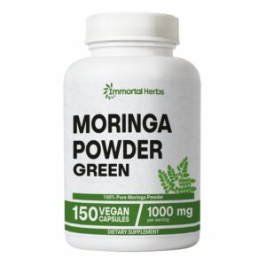 Frasco cápsulas Immortal Herbs Moringa pura 1000mg superalimento verde