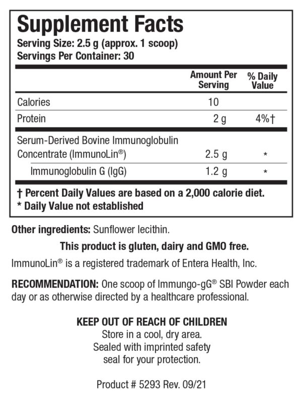Immuno-gG SBI polvo concentrado de inmunoglobulinas sin lácteos
