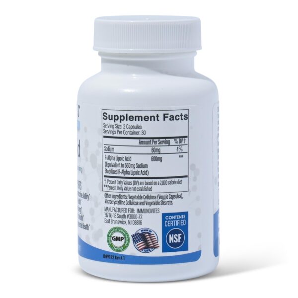 Frasco y etiqueta IMMUNOVITES R-ALA estabilizado