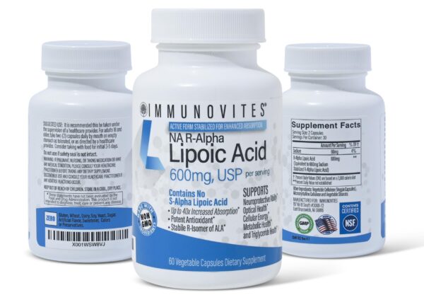 Frasco de IMMUNOVITES Ácido alfa-lipoico R-Alfa estabilizado