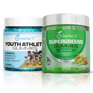 Version 1.0.0 Presentación frontal del bundle Supergreens y Gummies de IMPACT
