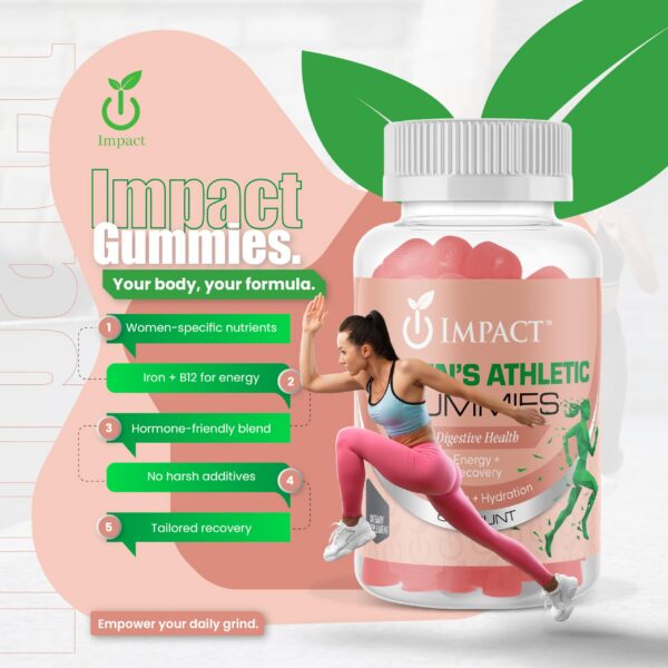 IMPACT gomitas mujeres atletas frasco lateral