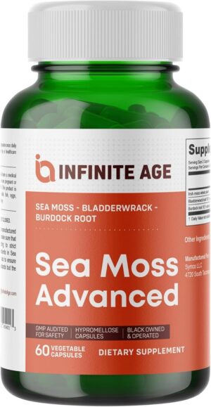 Version 1.0.0 Botella de cápsulas INFINITE AGE Sea Moss 1250mg para salud