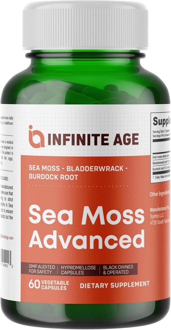 Version 1.0.0 Botella de cápsulas INFINITE AGE Sea Moss 1250mg para salud