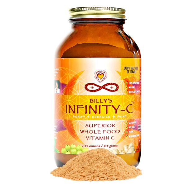 Frasco de polvo orgánico vitamina c Infinity-C con superalimentos