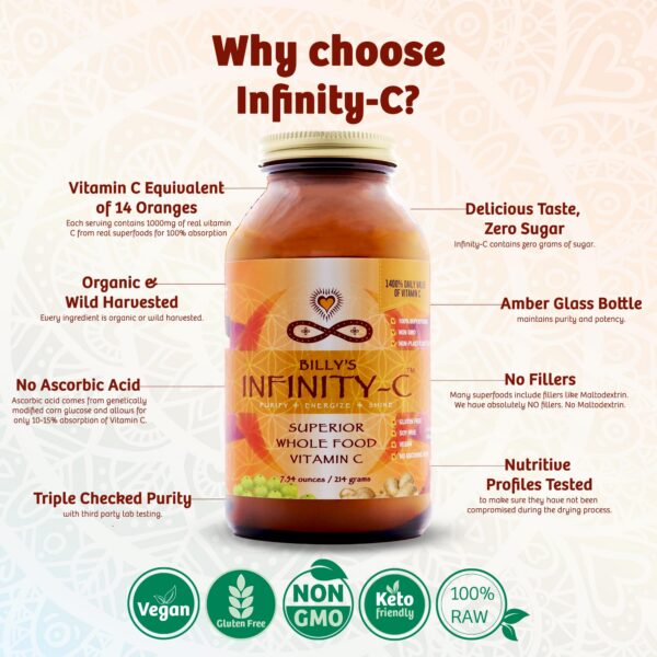 Vaso con agua y polvo vitamina c Infinity-C listo para beber