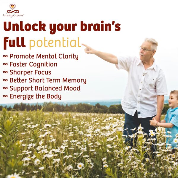 Etiqueta frontal del suplemento Infinity con ingredientes orgánicos