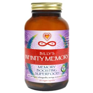 Frasco del suplemento Infinity Memory and Focus con superalimentos cerebrales