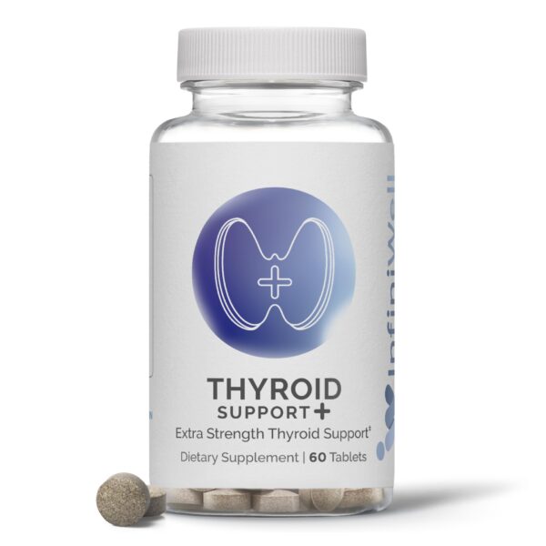 Frasco de InfiniWell Thyroid Support+ con etiqueta