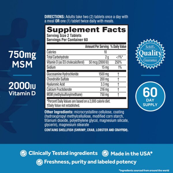 Información nutricional Move Free Advanced suplementos articulares