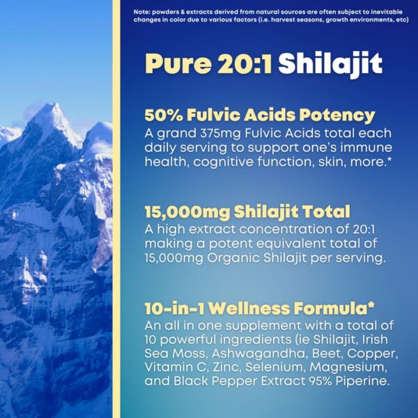 Información nutricional suplemento SOLNUVI shilajit