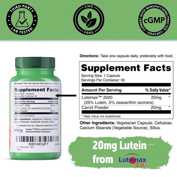 Información nutricional suplemento Yuve luteína zeaxantina