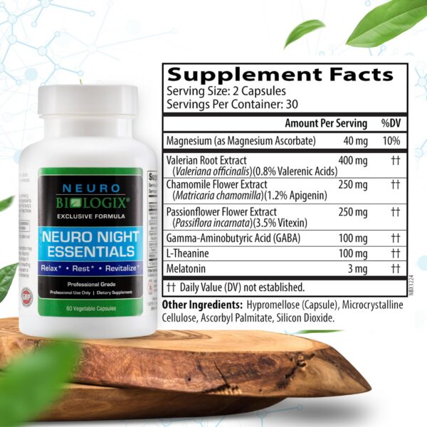Información nutrimental suplemento Neuro Night Essentials