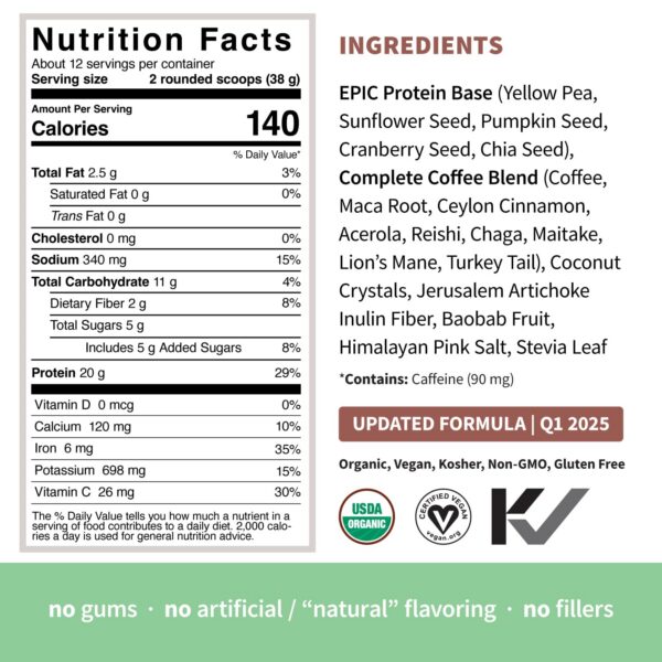 Ingredientes adaptógenos y hongos en Epic Protein Sprout Living