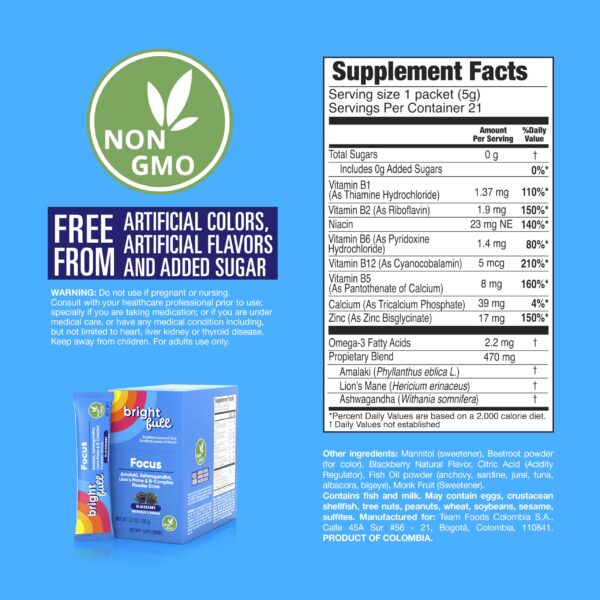 Ingredientes Ashwagandha y vitaminas B en Brightfull Focus
