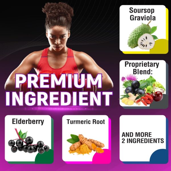 Ingredientes naturales cápsulas graviola con saúco y cúrcuma