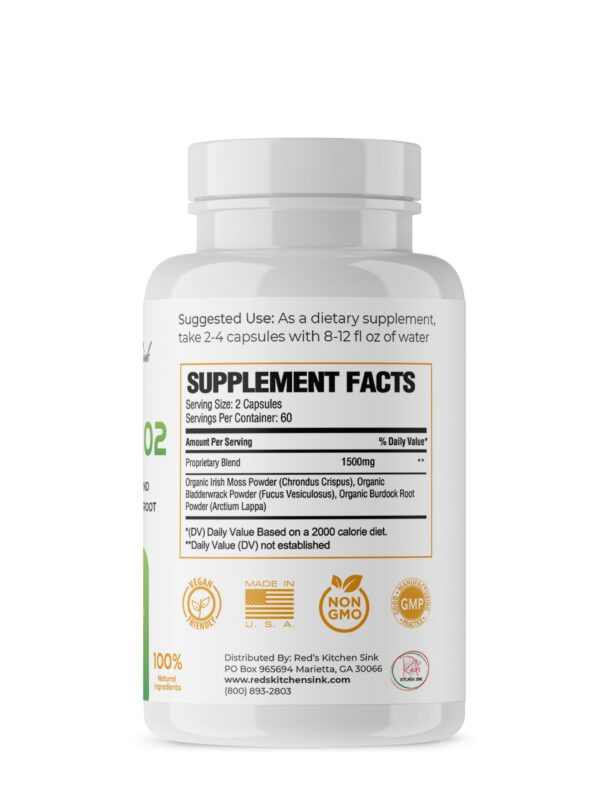 Ingredientes cápsulas musgo marino Red's Kitchen Sink close-up