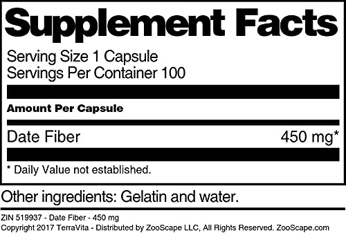 Ingredientes fibra de dátil TerraVita 450 mg